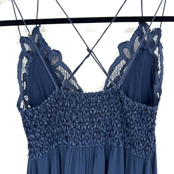 FREE PEOPLE Adella Blue Lacy Spaghetti Strap Mini Slip Dress Size L Large - Picture 7 of 10
